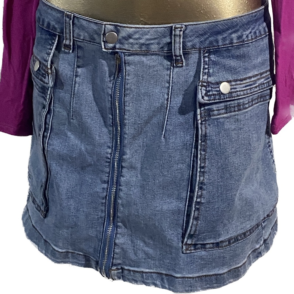 Blue Denim Cargo Mini Skirt, 7
